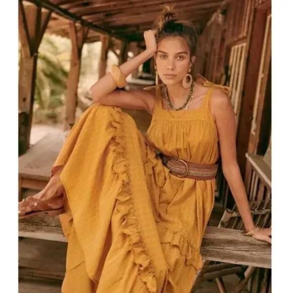 NWT Sézane Albana Maxi Dress - Safran Saffron Yellow - 100% Cotton - Size 38 / 6 - Picture 1 of 8